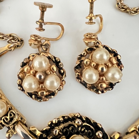 Vintage Barclay Necklace & Earrings Jewelry Set Faux Pearls Golden Tone Rare - Picture 2 of 11